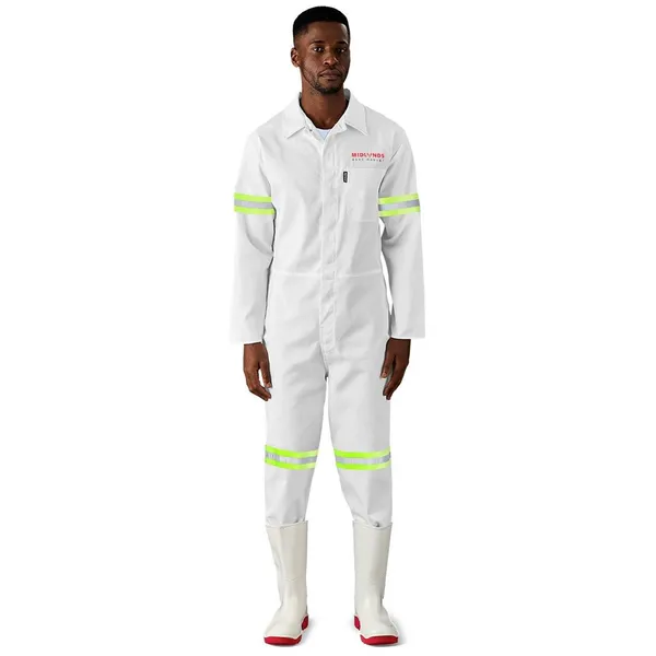 Safety Polycotton Boiler Suit - Reflective Arms Legs & Back - Yellow Tape Safety Polycotton Boiler Suit - Reflective Arms Legs & Back - Yellow Tape