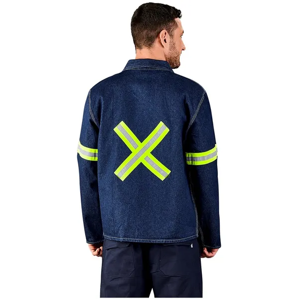 Cast Premium 100% Cotton Denim Jacket - Reflective Arms & Back - Yellow Tape Cast Premium 100% Cotton Denim Jacket - Reflective Arms & Back - Yellow Tape