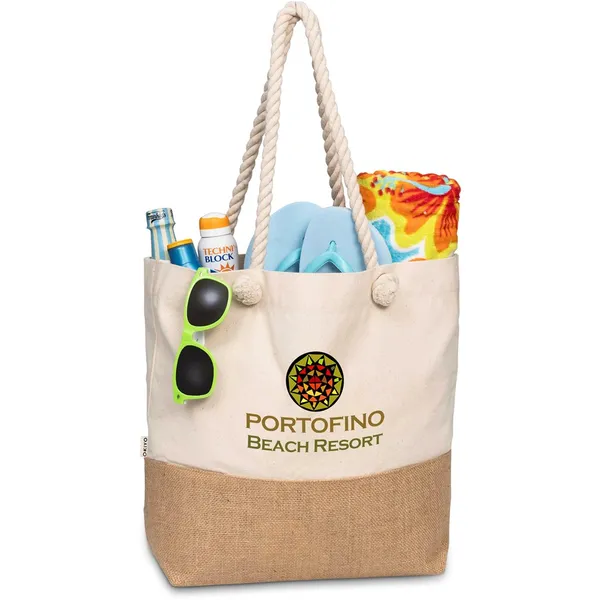Okiyo Suna Jute & Cotton Beach Bag Okiyo Suna Jute & Cotton Beach Bag