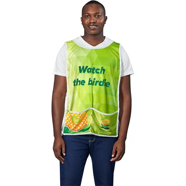 Pre-Printed Sample Hoppla Jackal Polyester Caddy Bib with PVC Name Sleeve Pre-Printed Sample Hoppla Jackal Polyester Caddy Bib with PVC Name Sleeve