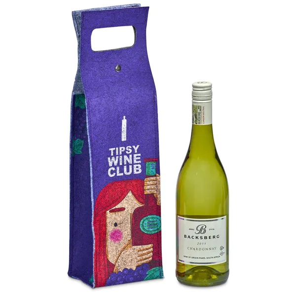 Pre-Printed Sample Hoppla Velto RPET Felt Single Wine Carrier Pre-Printed Sample Hoppla Velto RPET Felt Single Wine Carrier