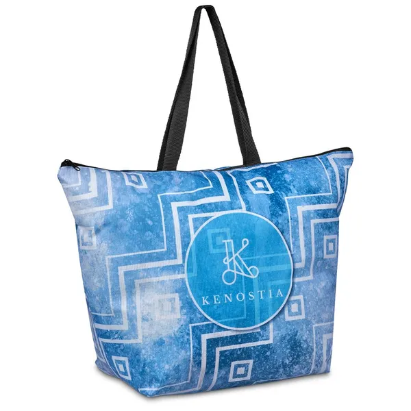 Pre-Printed Sample Hoppla Skyline Recycled PET Stitch-Bond Shopper With Zip Pre-Printed Sample Hoppla Skyline Recycled PET Stitch-Bond Shopper With Zip